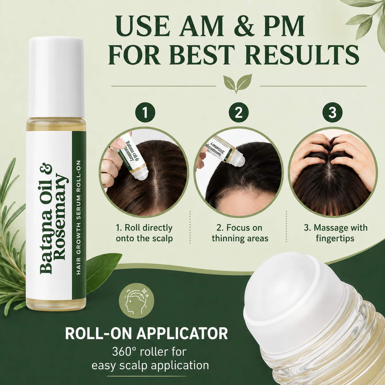 Rosemary & Batana Scalp Serum Roll-On – Daily Hair & Scalp Support for Fuller-Looking Hair