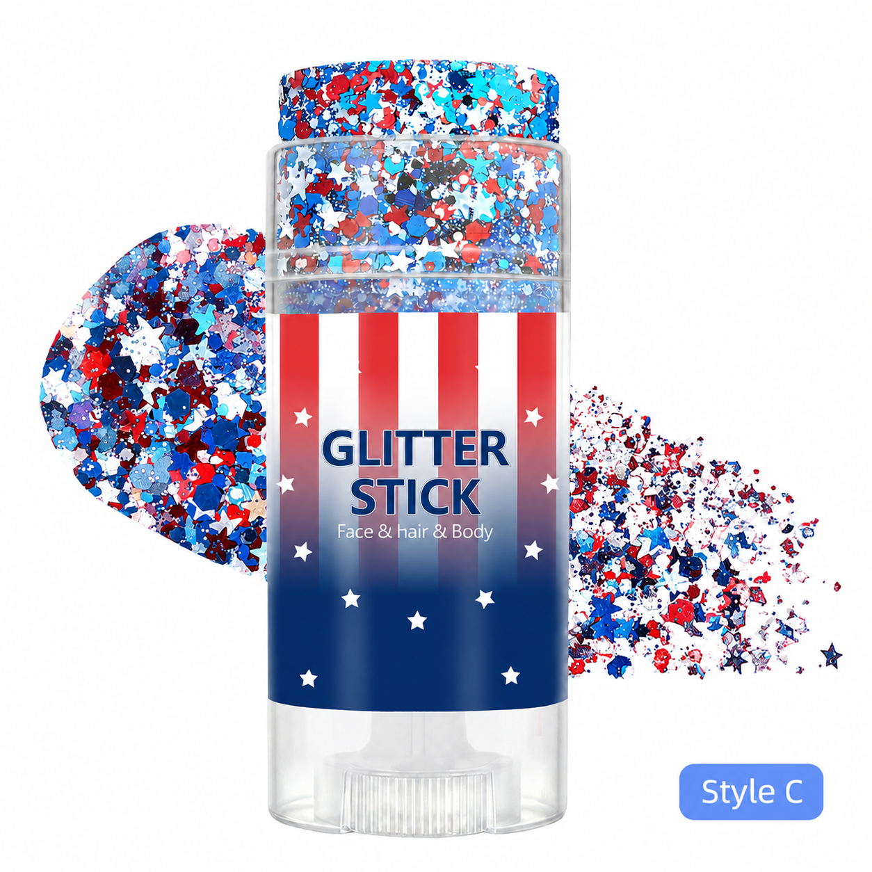 🔥🔥July 4th Independence Day celebration: body, face, hair, and sparkling star makeup sticks.