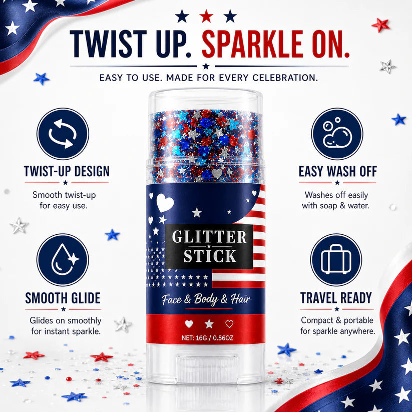 🔥🔥July 4th Independence Day celebration: body, face, hair, and sparkling star makeup sticks.
