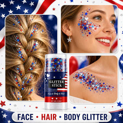 🔥🔥July 4th Independence Day celebration: body, face, hair, and sparkling star makeup sticks.