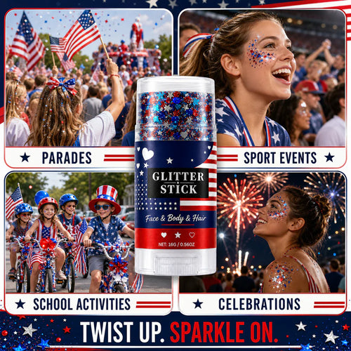 🔥🔥July 4th Independence Day celebration: body, face, hair, and sparkling star makeup sticks.