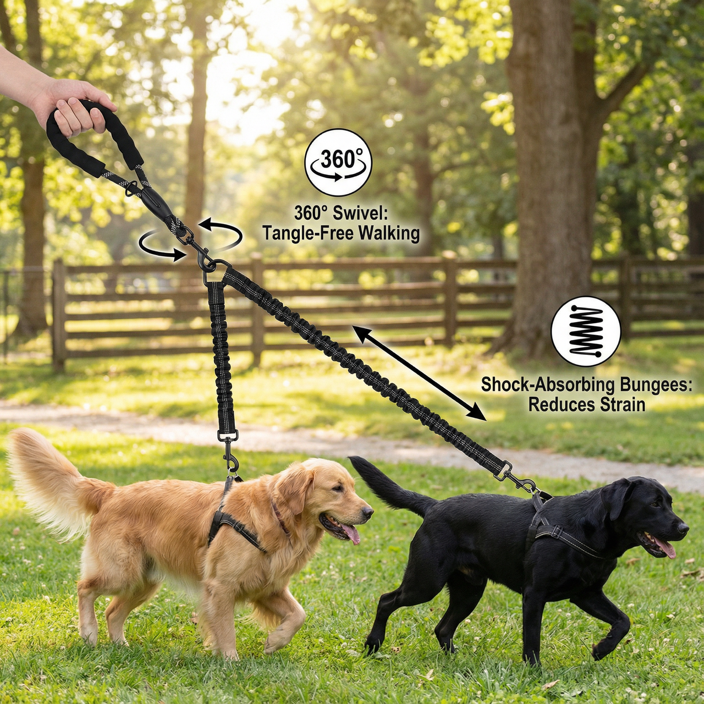 2-in-1 Double Dog Lead with 360° Swivel